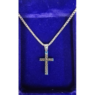 Cross Blue with Spanish lettering 3cm and silver chain