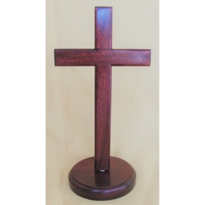 Mahogany Cross  on Round Stand 20cm