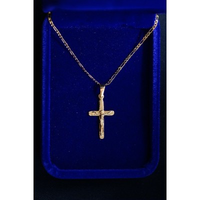 Crucifix Gold round ends 25mm with 290mm chain