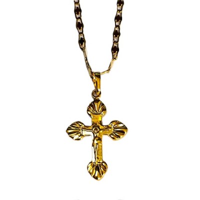 Gold Crucifix fluted ends with gold chain