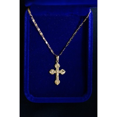 Gold Crucifix fluted ends with gold chain