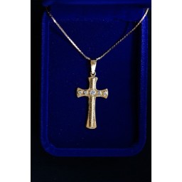 Cross Gold 5 stones across 35mm & flat chain Cross Gold 5 stones across 35mm & flat chain