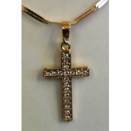 Gold Cross with stones & twisted flat-linked chain Gold Cross with stones & twisted flat-linked chain