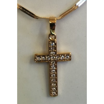 Gold Cross with stones & twisted flat-linked chain