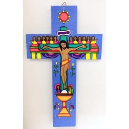 Cross: Wood, Last Supper Blue. Made El Salvador Cross: Wood, Last Supper Blue. Made El Salvador