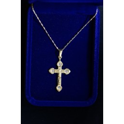 Crucifix Gold fluted ends with stones and chain