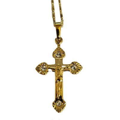 Crucifix Gold fluted ends with stones and chain