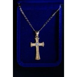 Gold patterned Cross, centre Jewel and chain