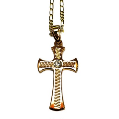 Gold patterned Cross, centre Jewel and chain