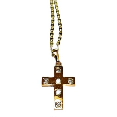 Cross Gold inlaid  with 6 stones and chain