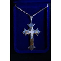 Silver Cross overlaid w Gold & silver cross with stones, ch Silver Cross overlaid w Gold & silver cross with stones, ch