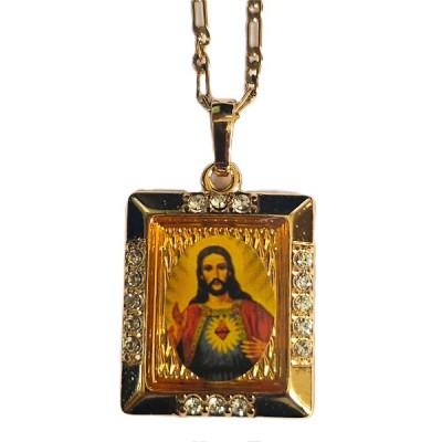Sacred Heart Jesus Gold edged with stones and Gold chain