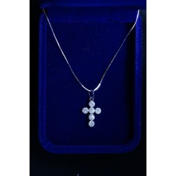 Silver circles Cross inlaid with round stones & chain