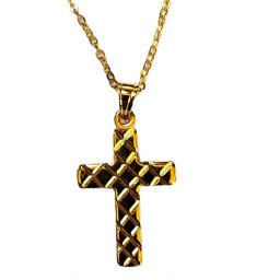 Gold Cross, diagonal crossed lines and chain