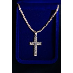 Gold Crucifix with scalloped Border and chain