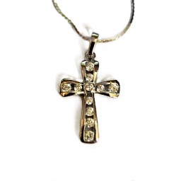 Silver Cross with inlaid jewels and chain