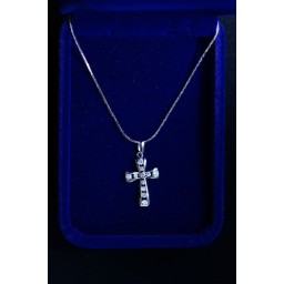 Silver Cross with inlaid jewels and chain
