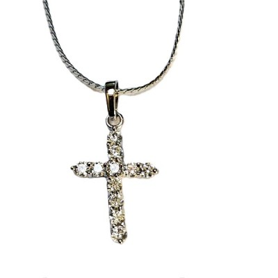 Silver Cross with Stones Silver platd snake chain