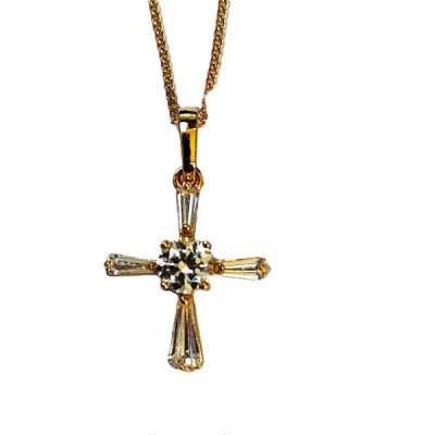 Cross gold & long stones, round centre stone and chain