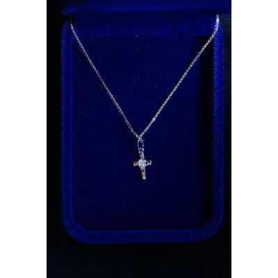 Silver Cross Tiny, with jewel centre and chain
