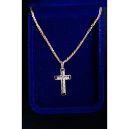 Gold Cross patterned, overlaid silver cross open ends &Chain