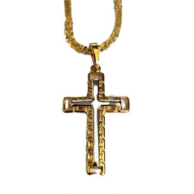 Gold Cross patterned, overlaid silver cross open ends &Chain