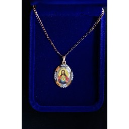 Gold Sacred Heart medal, inlaid stones and Chain Gold Sacred Heart medal, inlaid stones and Chain