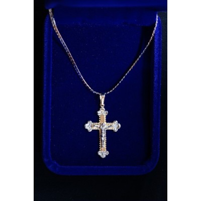 Silver & Gold Crucifix, Triangle ends and Chain