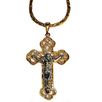 Gold Filigree Crucifix with Silver corpus 5 cm,solid Ch 60cm