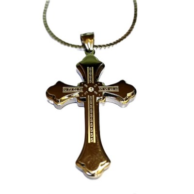 Silver plated 7cm Cross inlaid pattern with stone in centre