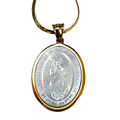 Our Lady of Guadalupe pendant Silver & Gold frame and Chain