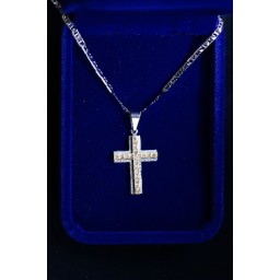 Cross Silver overlaid w gold diamond studded cross & chain