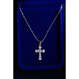 Gold & silver Cross outline w inlaid diamante and chain