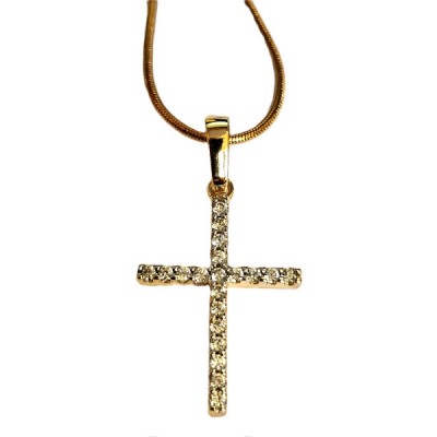 Gold 3cm diamante Cross on gold chain