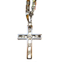 Silver Outline Cross inlaid w 6 diamante on flat Chain