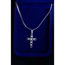 Silver Outline Cross inlaid w 6 diamante on flat Chain