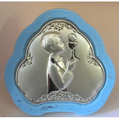 Communion Plaque Boy Blue Silver