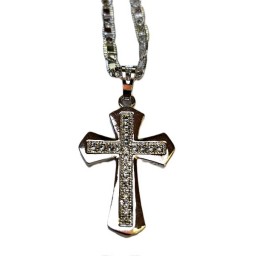 Silver Cross 3cm inlaid with Jewels and 42cm Chain