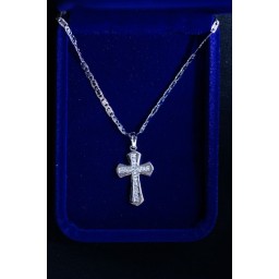 Silver Cross 3cm inlaid with Jewels and 42cm Chain