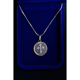 Gold round Pendant with Silver Cross in centre and chain