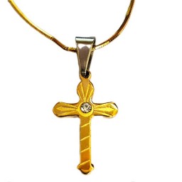 Cross, Small Gold, Centre Stone, lines across and chain