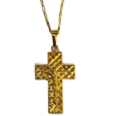 Crucifix Large Gold, Filigree, Square Ends and Chain