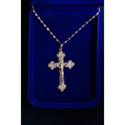 Crucifix Gold, ornate with Decorated Ends on Chain