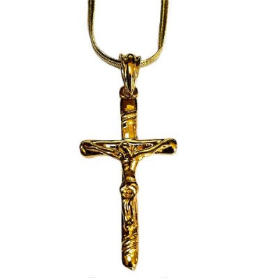 Crucifix gold, round ends 2 lines across top & bottom