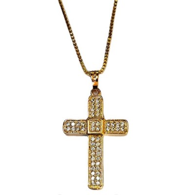 Cross, gold encrusted w stones, outlined with gold
