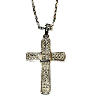Cross, silver encrusted w stones, outlined with silver