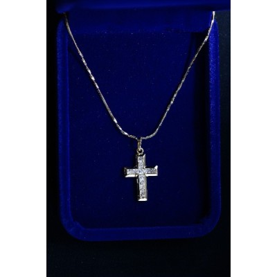 Cross Gold, Shiny, Inlaid with Diamante