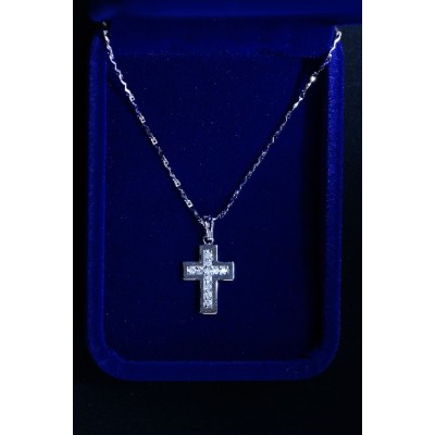 Cross Gold, Flat Border, inlaid withStones and Chain
