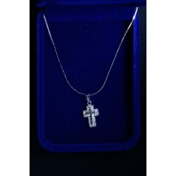 Cross Silver, Shiny ends, Thin centre Cross & Chain
