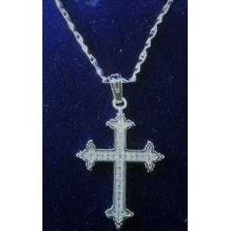 Cross Silver, inlaid Stones, patterned ends